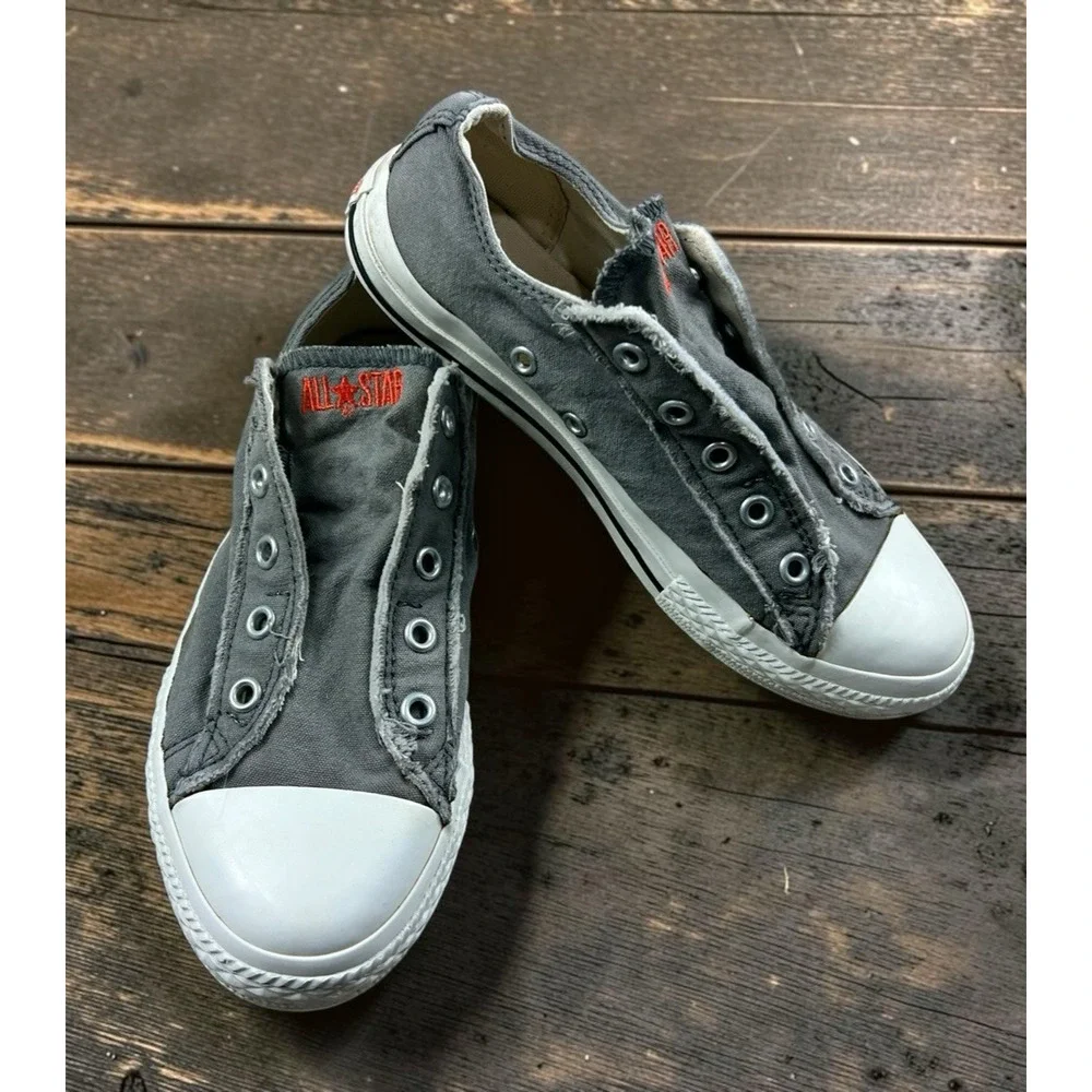 Converse All Star Gray Distressed Low Top Sneakers Youth Sz 3 Canvas Shoes